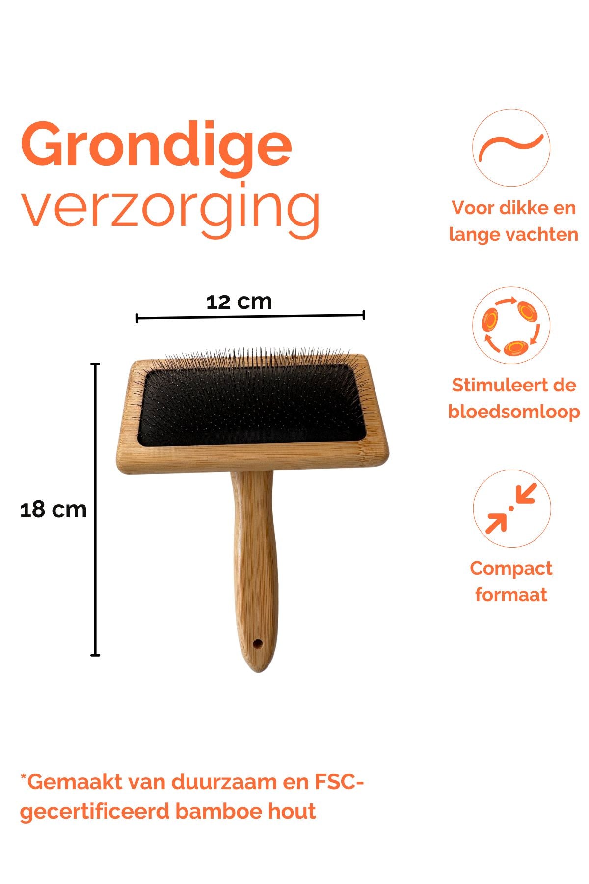 Dog Brush with Long Pins 18 x 12 cm Sustainable Bamboo Wood - Per Piece