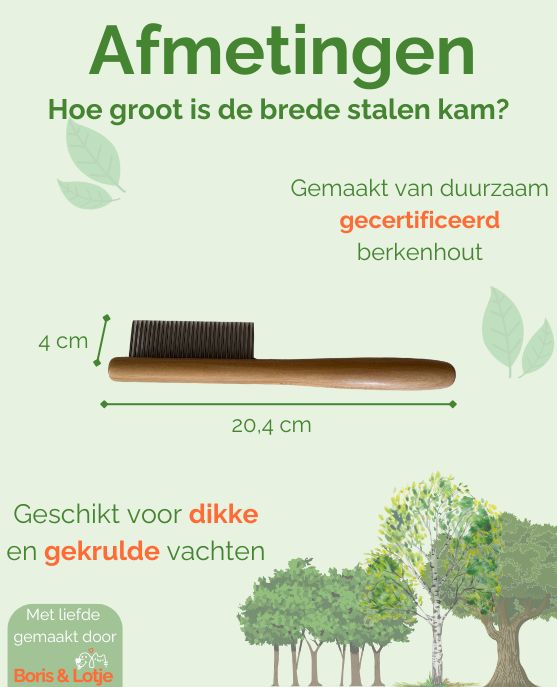 Dog comb Wide steel teeth 20.4 x 4 cm Sustainable birch wood - Per piece