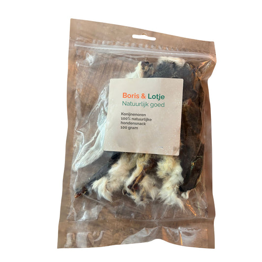 Konijnenoren met vacht 100% natuurlijke hondensnack 100 gram