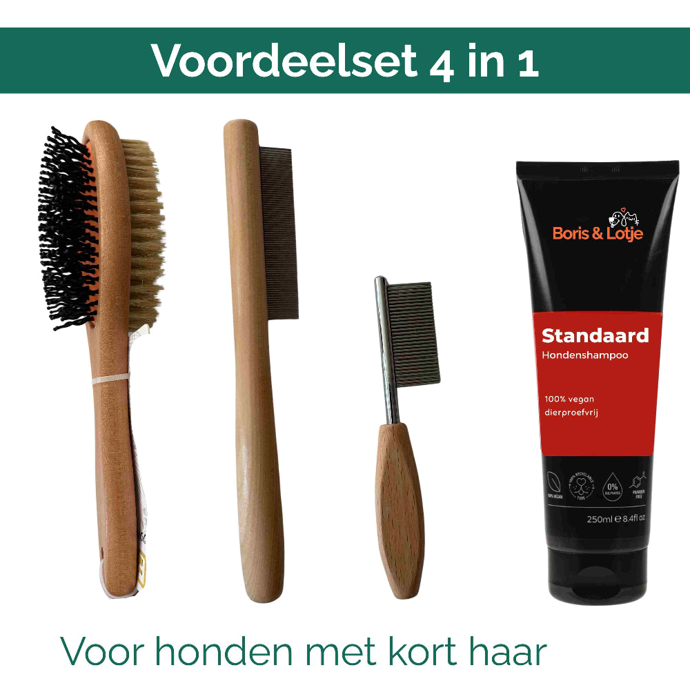 Korthaar Verzorgingspakket Hond – Hondenborstel, 2 Kammen & Hondenshampoo
