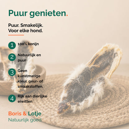 Konijnenoren met vacht 100 gram