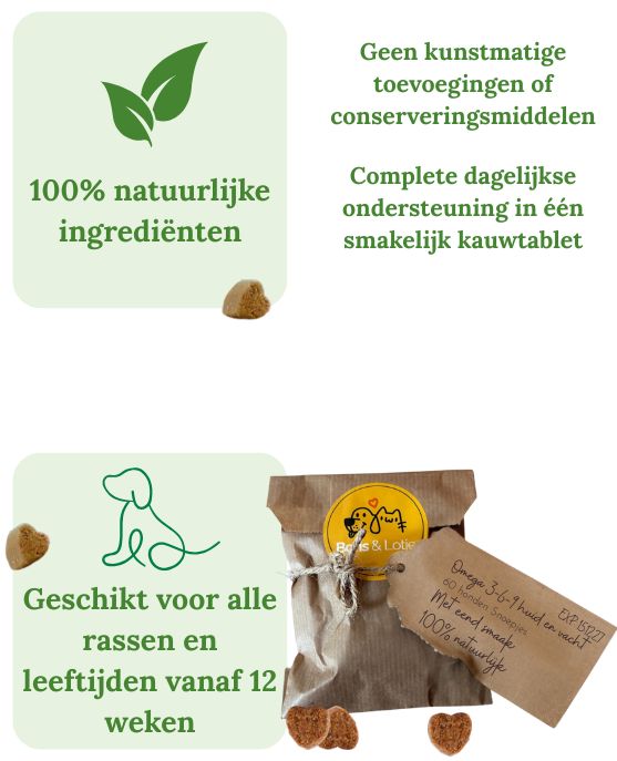 Omega 3-6-9 Huid & Vacht Supplement 15 in 1 multivitamine - 60 hondensnoepjes met eend smaak