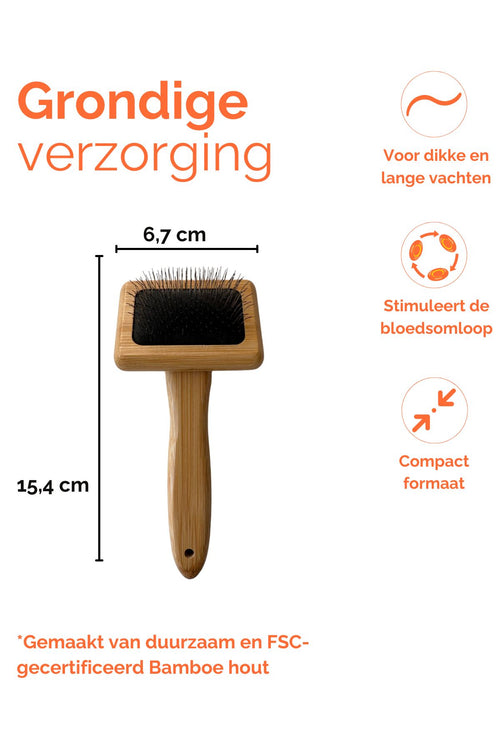 Hondenborstel lange pinnen S - bamboe 15,4 × 6,7 cm