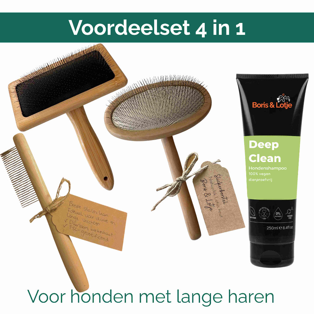 Lange Vacht Verzorgingspakket Grote Honden vanaf 25 kg – Hondenborstel, Slicker, Kam & Shampoo