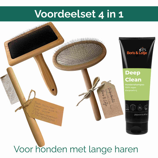 Lange Vacht Verzorgingspakket Grote Honden vanaf 25 kg – Hondenborstel, Slicker, Kam & Shampoo
