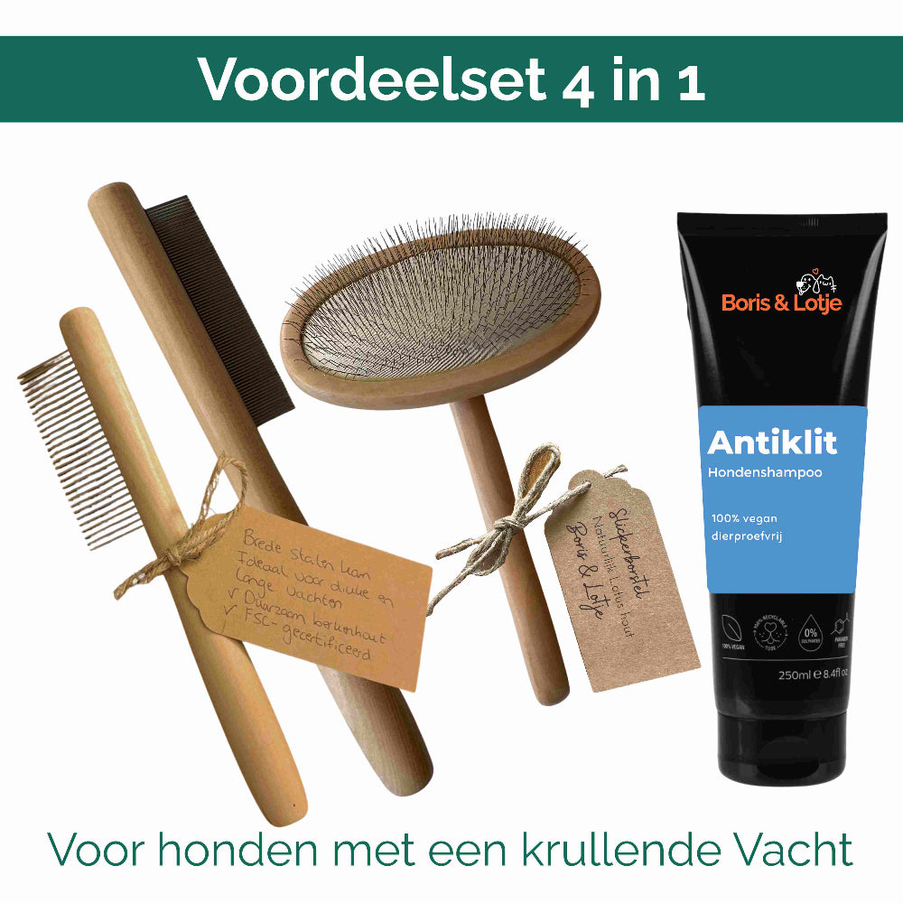 Doodle Verzorgingspakket – Slickerborstel, 2 Hondenkammen & Anti-Klit Hondenshampoo