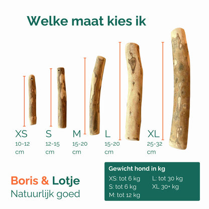 Olijfhout kauwstaaf hond 100% natuurlijk maat XL, 25-32 cm - per stuk