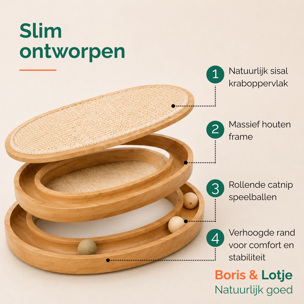 Krabplank kat met speelbaan - hout & sisal 40,6 cm